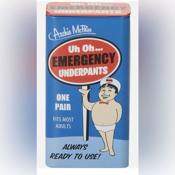 UH OH... Emergency Underpants - One Pair in Tin Gag Joke Gift ~Archie McPhee - Picture 1 of 3